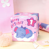 Reversible 1St Birthday Wrapping Paper - Mini Roll - 17 Inch X 33 Feet - Adorable Elephant Happy Birthday Wrapping Paper For Girls, Baby Shower, Party