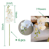 33" Artificial Phalaenopsis Flowers 6 Pcs Artificial Orchid Flowers Stem Plants For Home Décor (Pure White)
