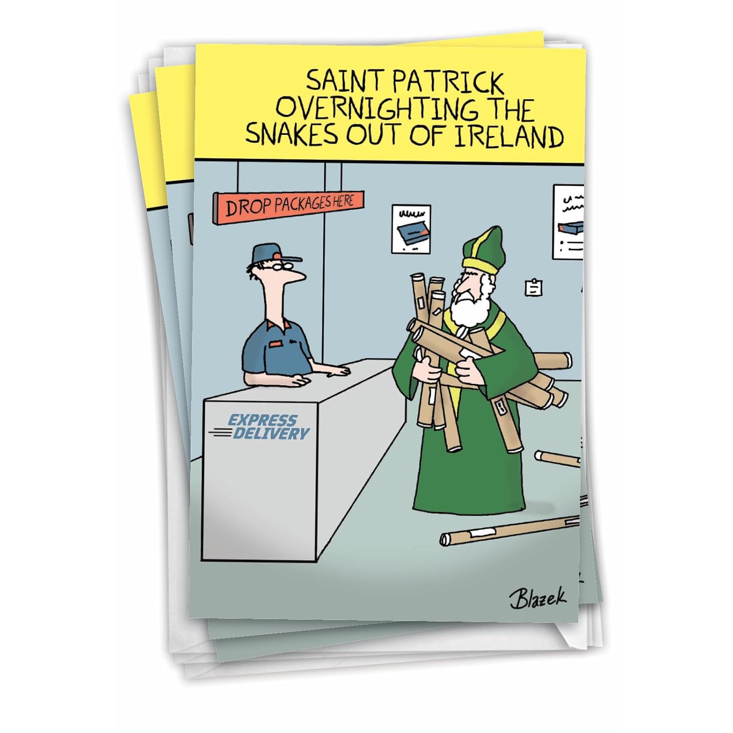 Pack Of 3 Funny St. Patrick'S Day Greeting Cards With Envelopes (1 Designs, 3 Each) Overnighting The Snakes C3566Spg-C3X1