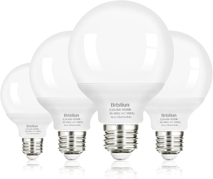G25 LED Vanity Light Bulbs 4 Pack 40W Equivalent 4000K Cool White E26 Globe Bulbs 600LM