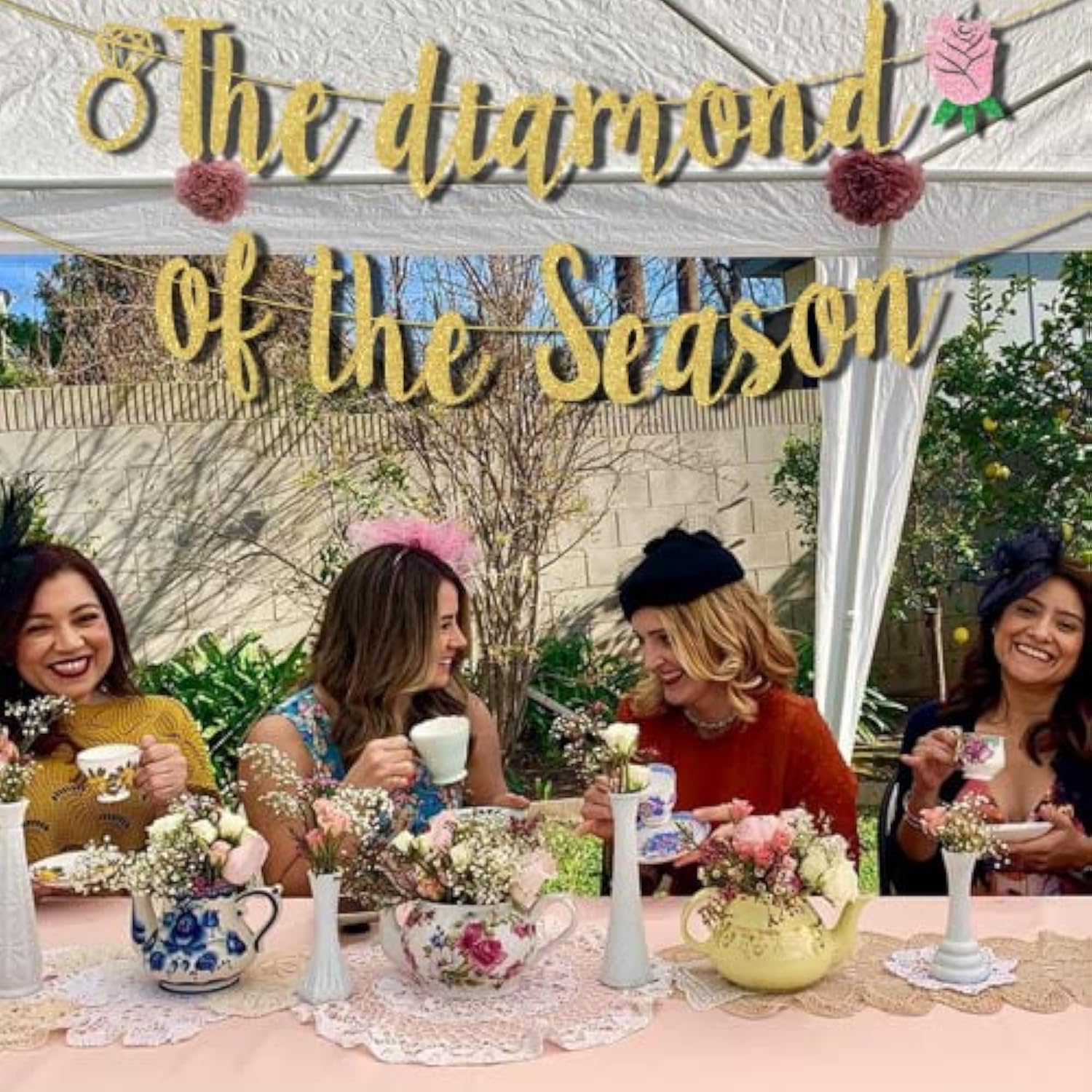 Tea Party Bridal Shower Decorations, The Diamond Of The Season Banner Gold Glittering For High Tea Supplies, Garden Bridal Shower Metallic Paper Party Decorationsfor Girls Women