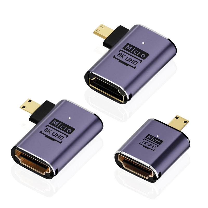 8K Micro Hdmi To Hdmi Adapter (3 Pack), 90 Degree Left And Right Angle Micro H