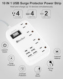 Travel Power Strip 4 Outlets 6 USB Ports 2 USB C 5FT Braided Extension Cord Surge Protector