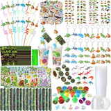 212 Pcs Reptiles Party Favors Set Include Cup Straw Stamp Clap Bracelet Keychain Ring Puzzle Sticker Animal Miniature Card For Birthday Summer Outdoor Party Baby Shower Goody Bag Stuffer