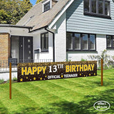 Ushinemi Happy 13th Birthday Banner, Official Teenager Banner, 13 Year Old Birthday Party Decorations Supplies Sign Backdrop, Black, 9.8x1.6Ft
