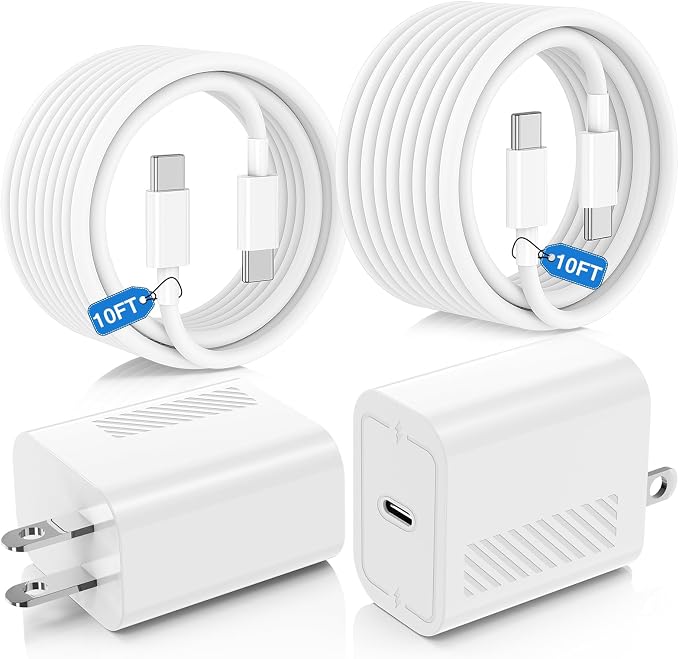 2 Pack 40W USB C Fast Charger with 10FT USB C Cables for iPhone Samsung iPad