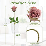 Dusty Roses Pink Artificial Flowers– 6Pcs 18.9" Faux Rose Silk Flowers With Long Stems Realistic Fake Rose Bouquet For Diy Wedding Arrangements Table Vase Centerpieces Home Event Decor