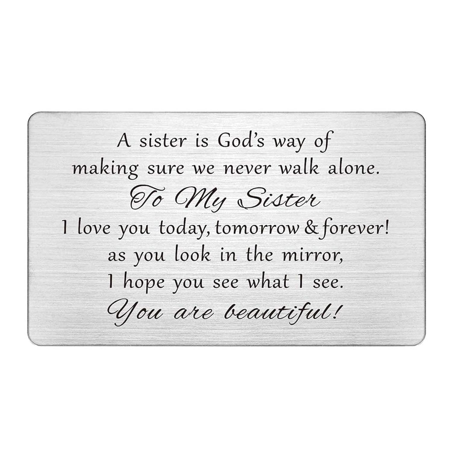 Sister Gifts - Sister Birthday Gifts From Sisters, Birthday Card For Sisters Christmas Gift, Metal Wallt Card