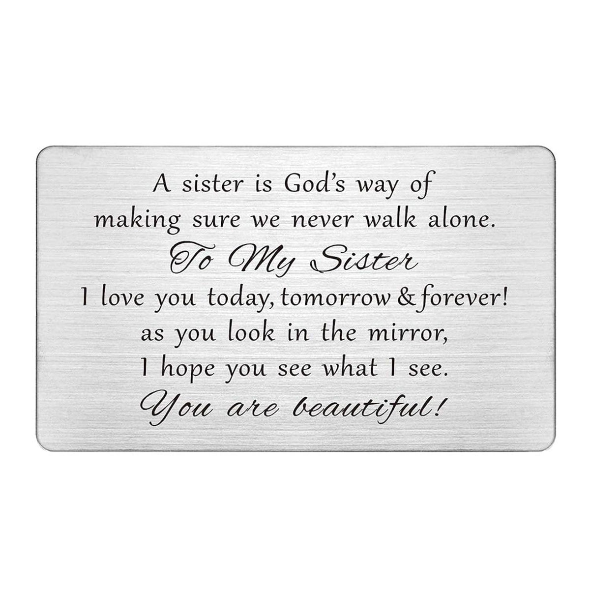 Sister Gifts - Sister Birthday Gifts From Sisters, Birthday Card For Sisters Christmas Gift, Metal Wallt Card