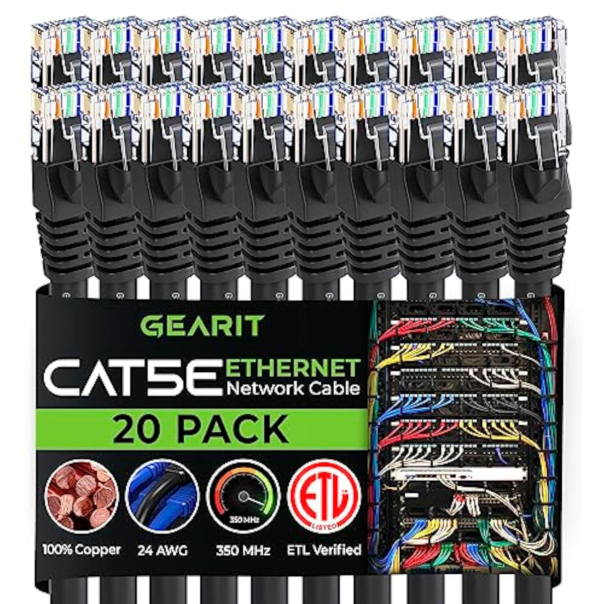 GearIt 20-Pack, Cat5e Ethernet Patch Cable 2 Feet - Snagless RJ45 Computer LAN
