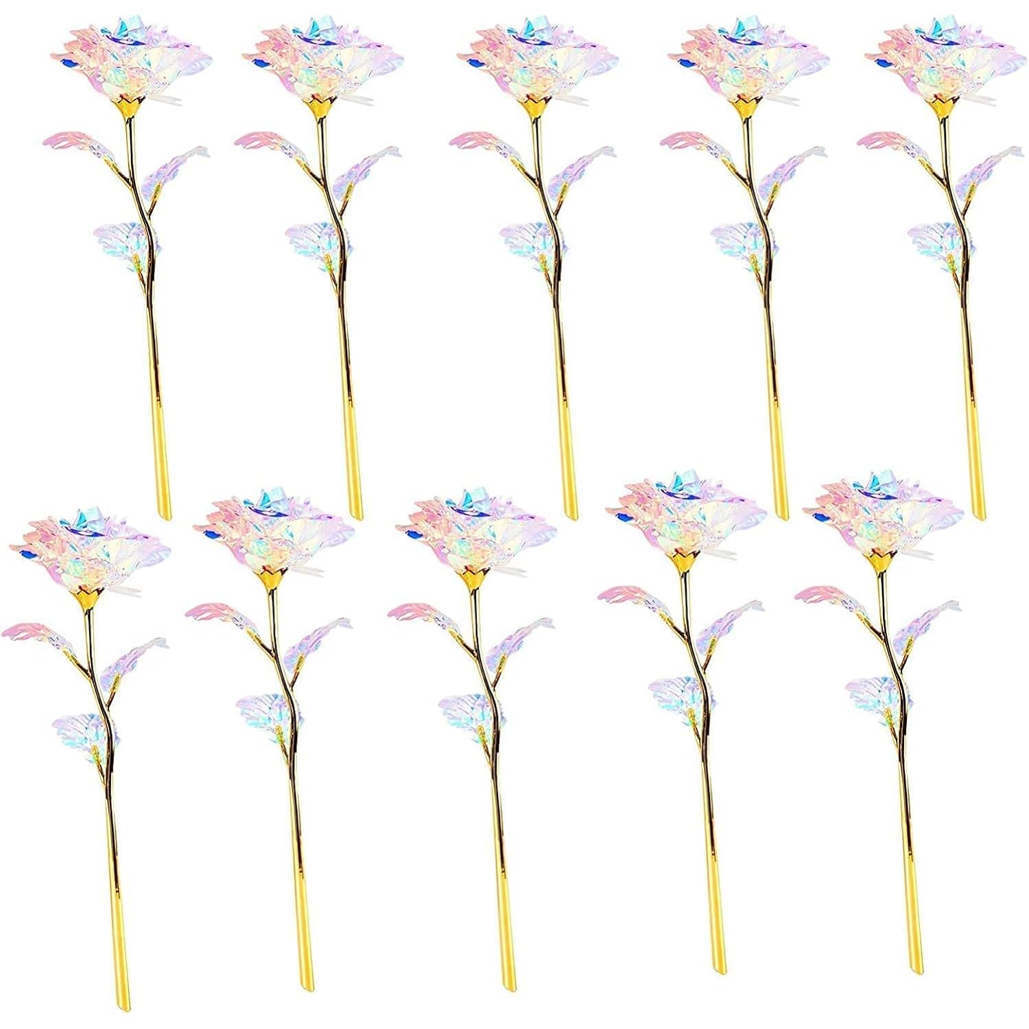 10Pcs 24K Colorful Artificial Flower Rose Rainbow Rose Gift Mother'S Day Birthday Party Women Gifts Wedding Decorations (10Pcs)