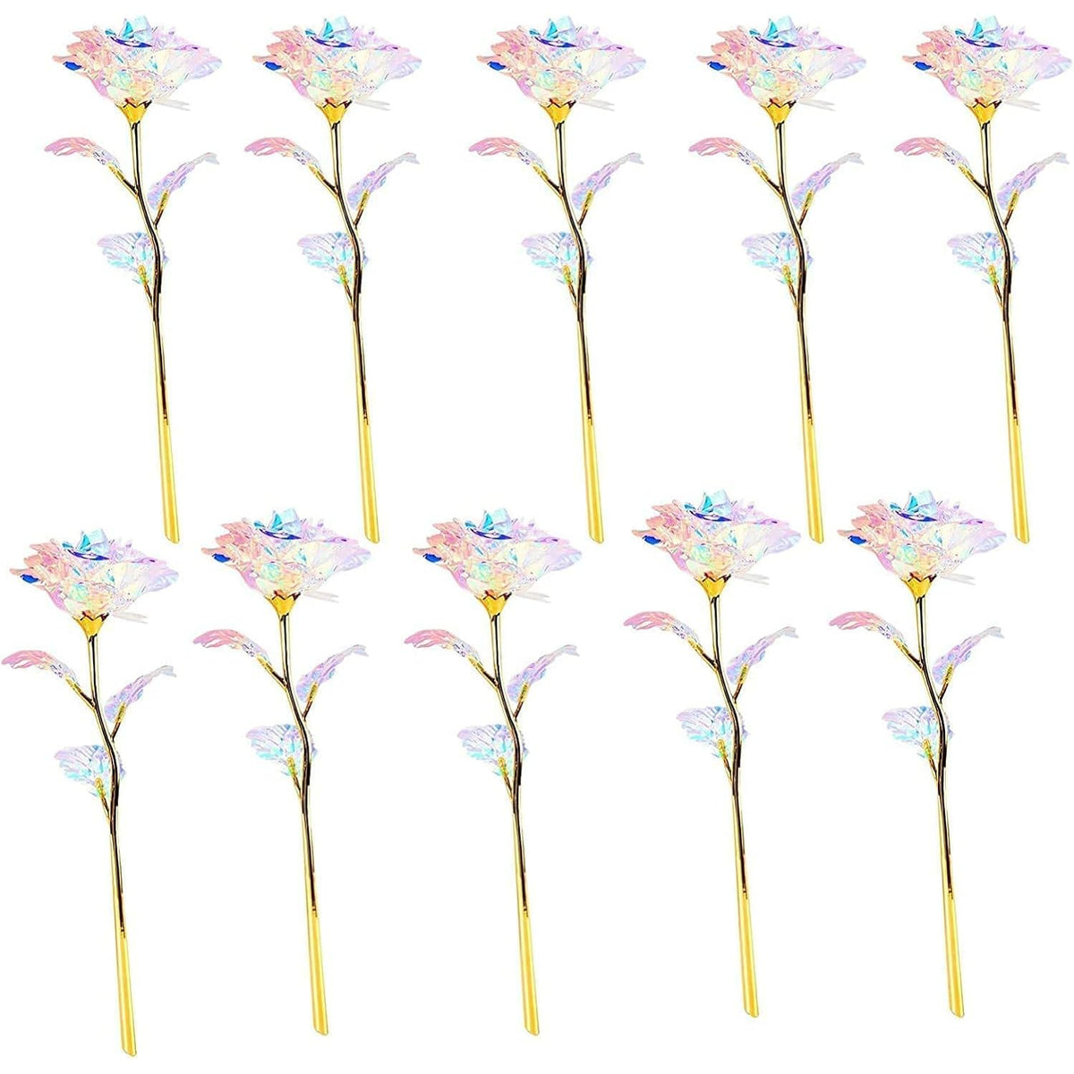 10Pcs 24K Colorful Artificial Flower Rose Rainbow Rose Gift Mother'S Day Birthday Party Women Gifts Wedding Decorations (10Pcs)