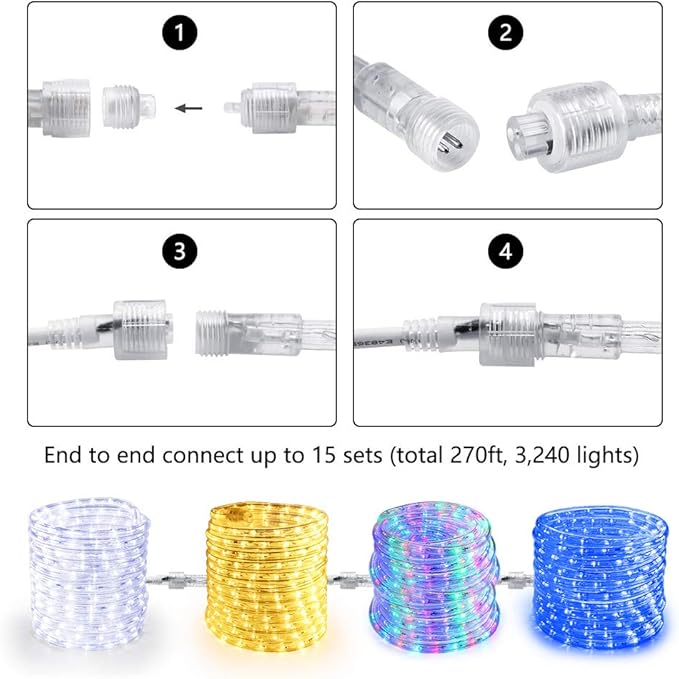 18FT Daylight White LED Rope Lights 216 LED Plug In Connectable Flexible Tube Lights Indoor Outdoor