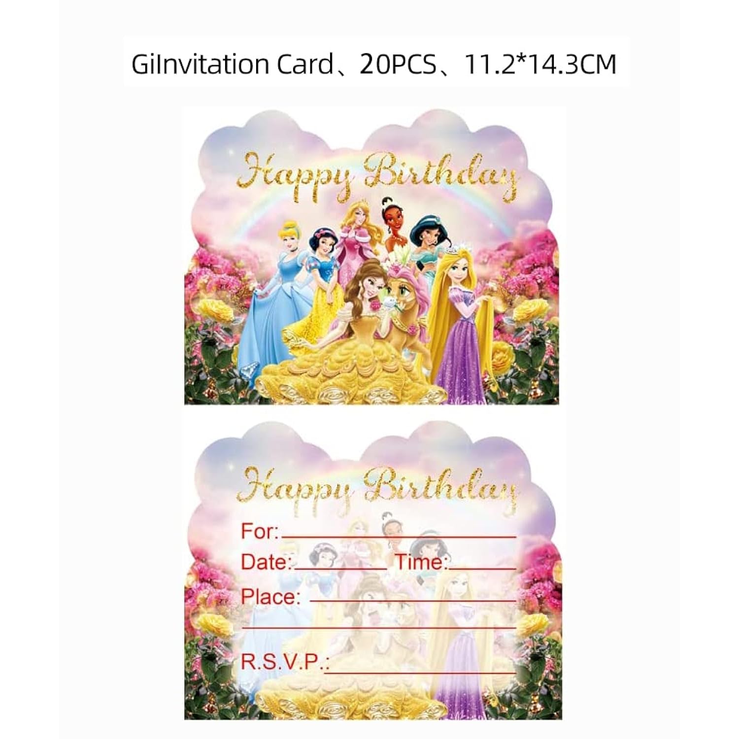 20Pcs Princess Birthday Invitations,Princess Party Invitations Birthday Party Supplies Decoration(Invitations20Pcs)