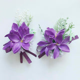 Artificial Corsage Boutonniere Set For Groom Bride Groomsmen Bridesmaids, Simulated Flowers Accessories Wedding Party Prom Suit Decorations-2 Pieces Of Dark Purple