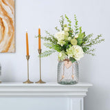 Artificial Flowers Plant With Vase, Faux Silk Roses Floral Hydrangea With Berry Fern Lveaves Decor In Vase, Table Centerpiece Decorations Wedding Bouquets For Party Office Farmhouse Kitchen Home Decor