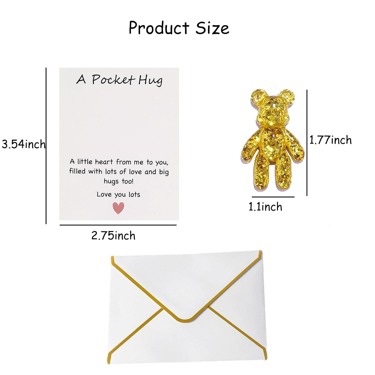 Pocket Bear Hug With Love Card, Pocket Hug Emotional Support Gifts For Men Women, Mothers Day Gifts For Mum (Gold)