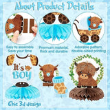 12Pcs Greenery Highland Cow Honeycomb Centerpieces Blue Highland Cattl