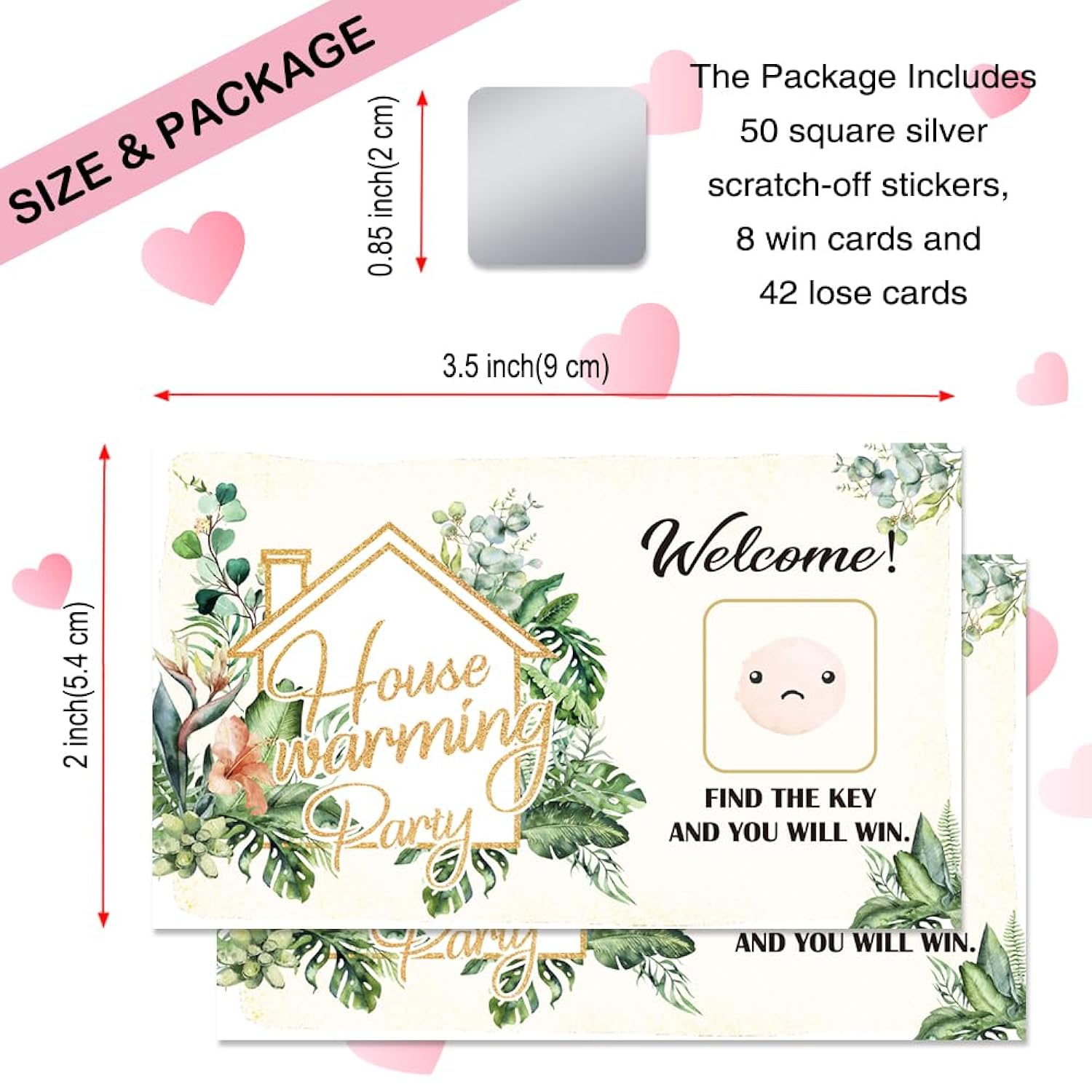 50 Psc Housewarming Scratch Off Cards, Watercolors Plants Scratch Cards For Rustic New Home New House Party Supplies, Housewarming Party Lottery Group Activity