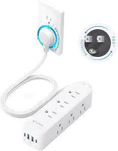 360° Rotating Power Strip 9 Outlets USB PD 20W 5FT Flat Plug Surge Protector