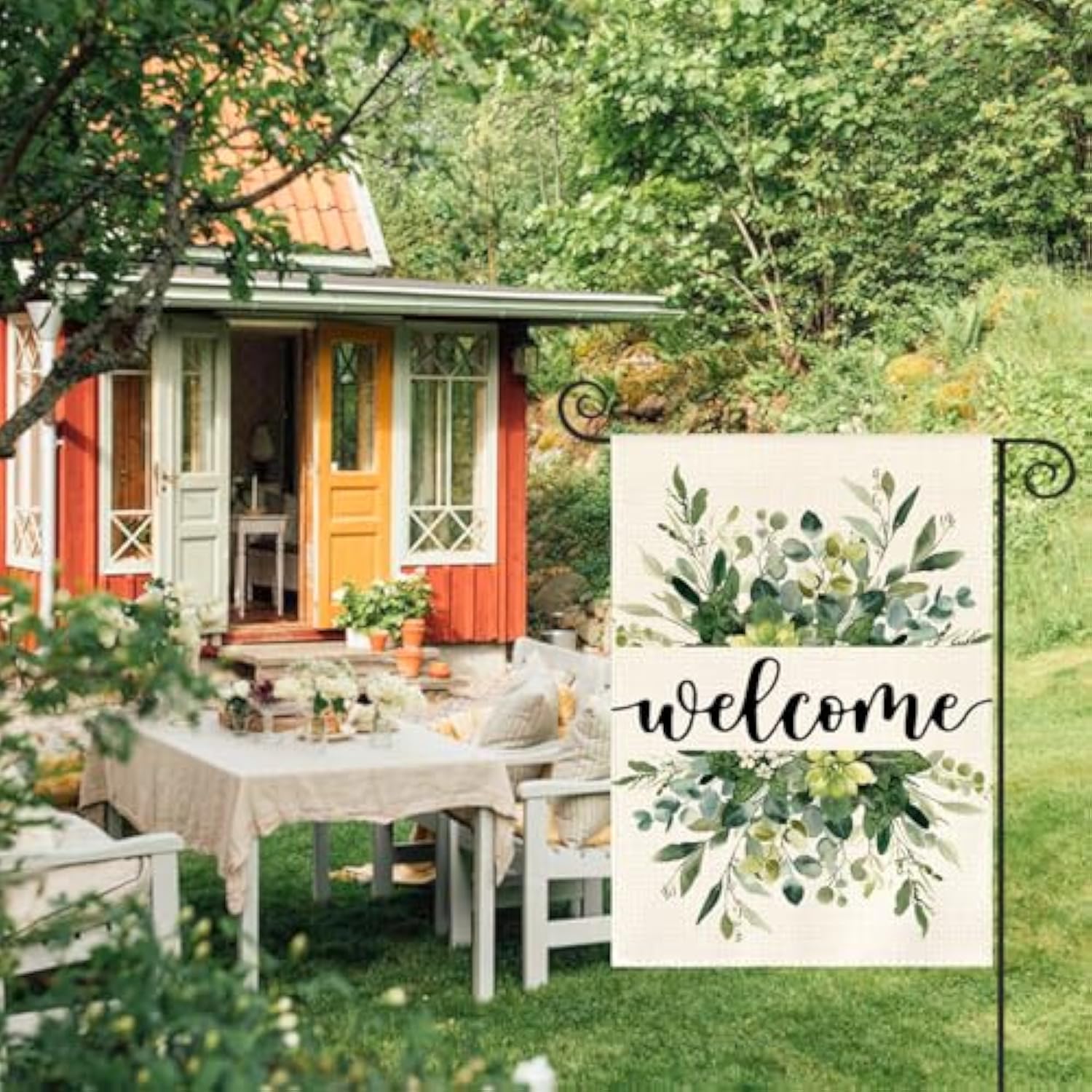 Spring Summer Floral Welcome Garden Flag 12X18 Inch Double Sided Outside, Eucalyptus Seasonal Farmhouse Yard Outdoor Flag