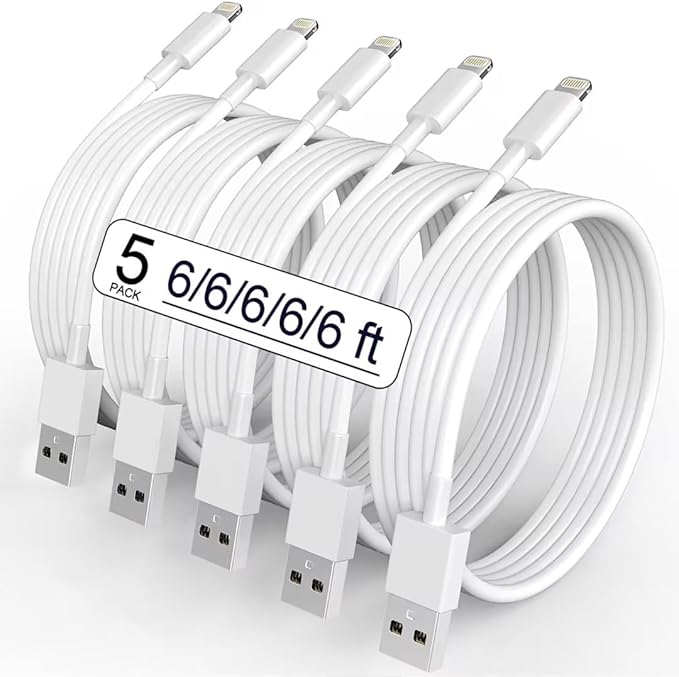 5 Pack Apple MFi Certified iPhone Charger Cable 6FT Lightning Fast Charging USB Cord for iPhone 13 12 11 iPad AirPods