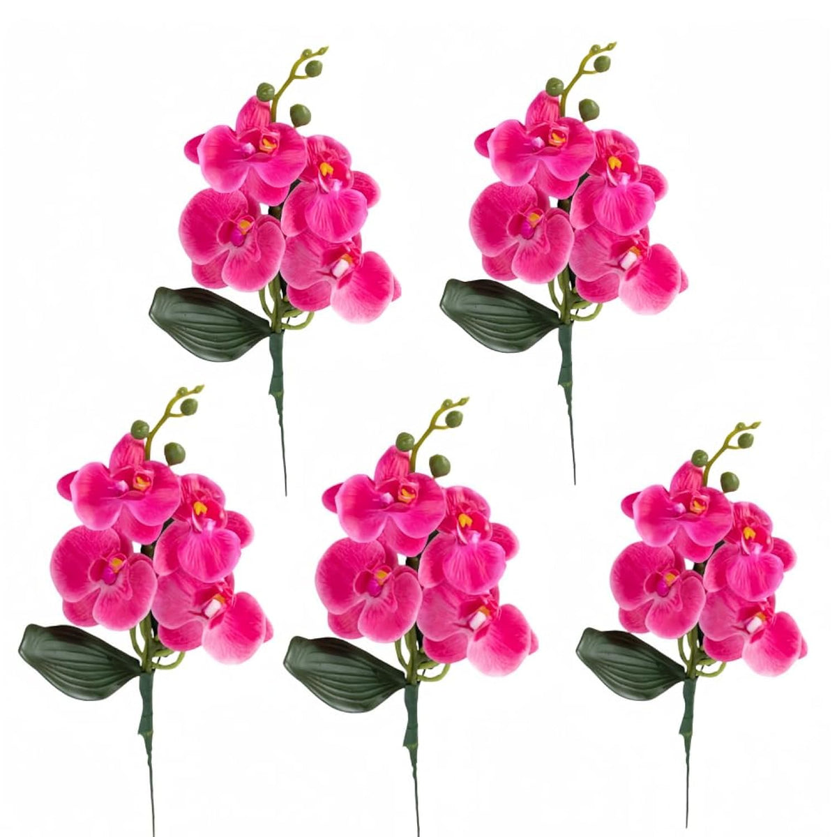 5 Pcs 14.5" Orchids Artificial Flowers Real Touch Artificial Phalaenopsis Flowers With 2 Bundles Leaves Artificial Orchid Stems For Home Garden Vase Potted Decor (Red)