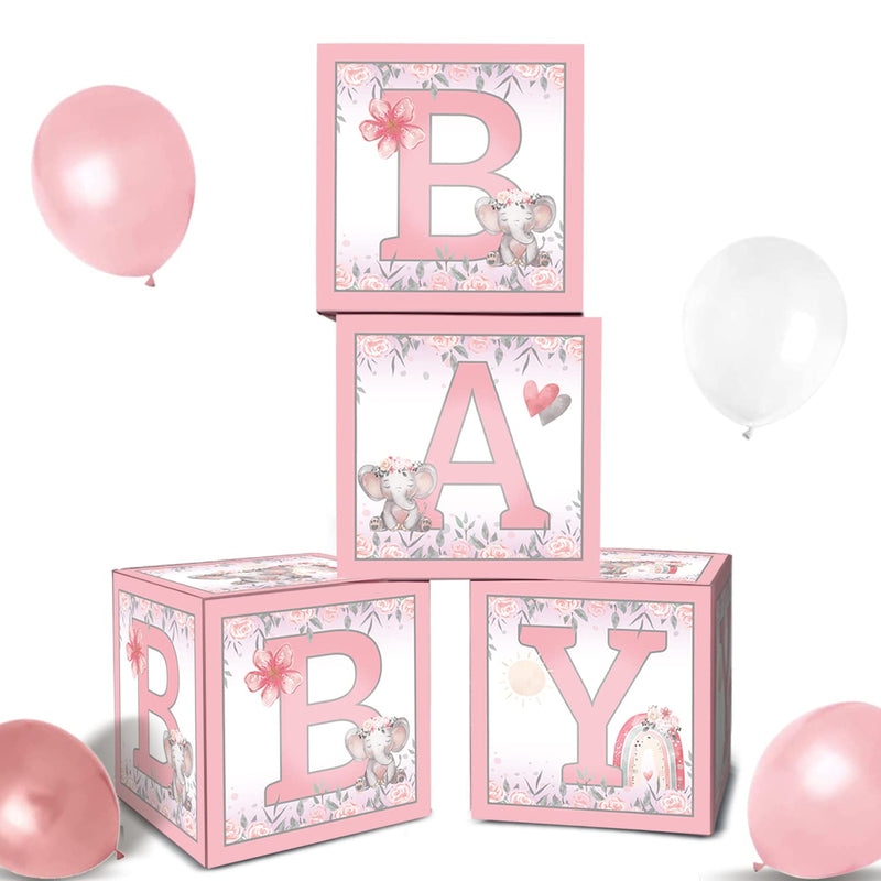 4 Pcs Pink Elephant Baby Balloon Box Decorations Diy Pink Baby Letter