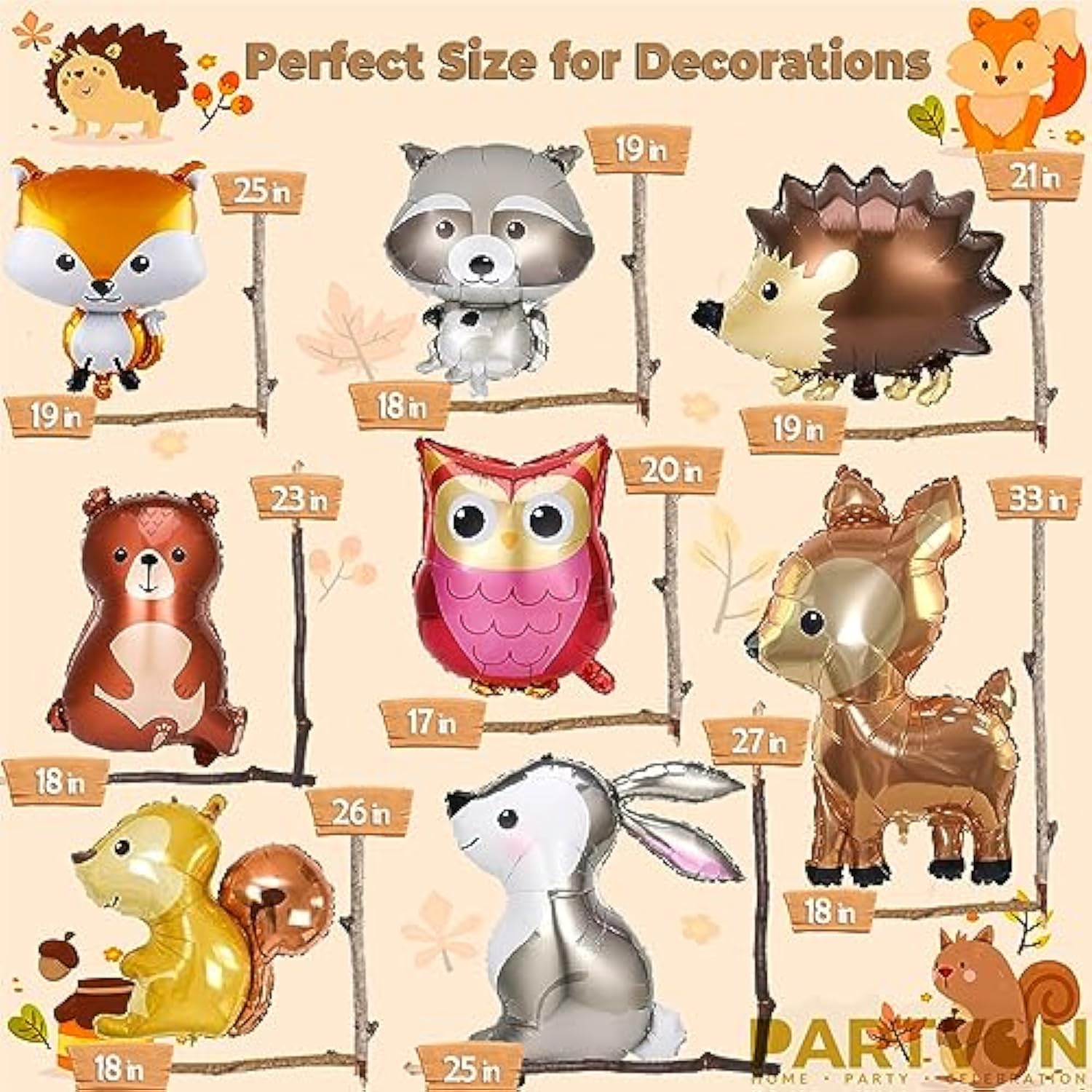 13pcs Woodland Animal Balloons Forest Foil Balloons for Baby Shower Birthday Party Decor