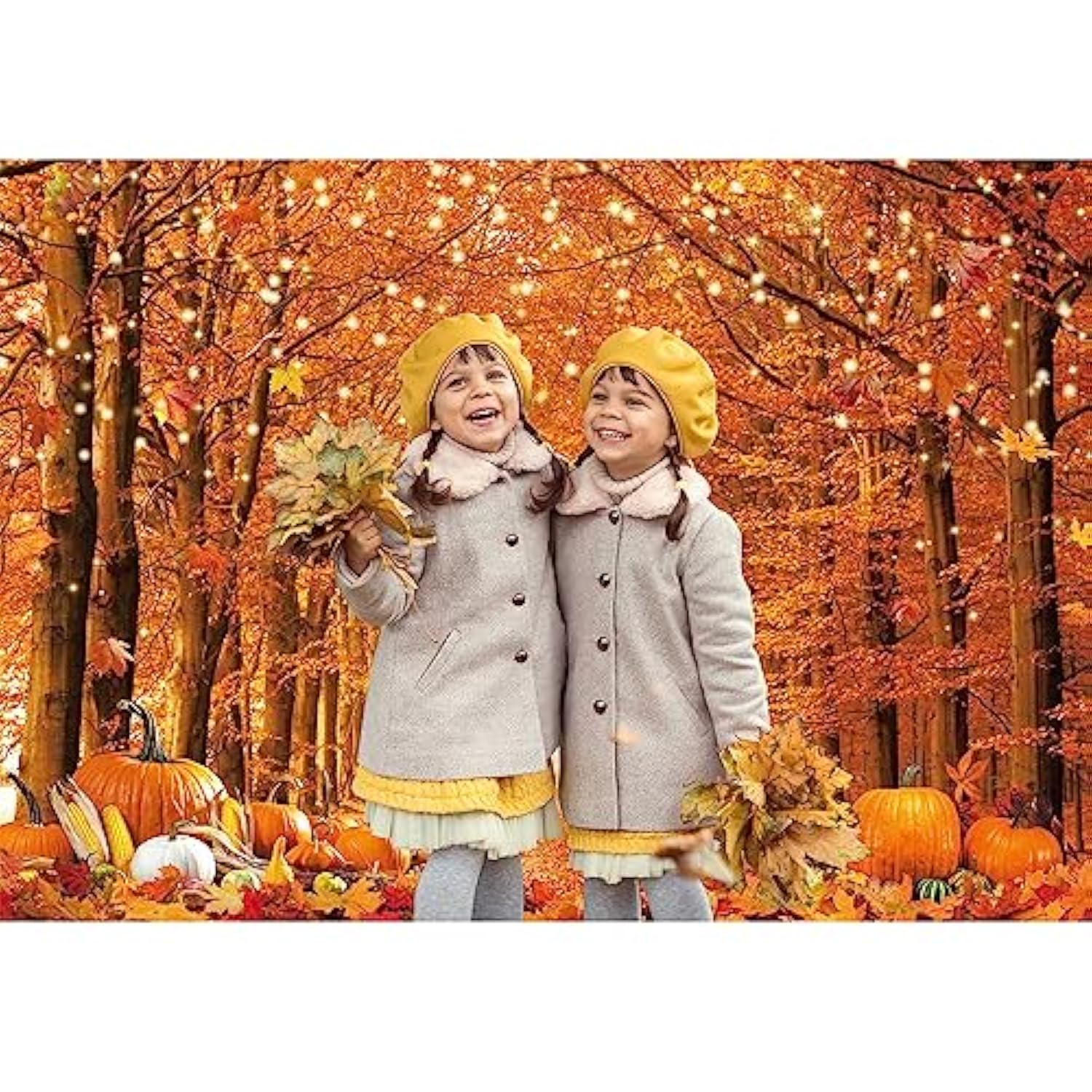 7x5FT Fall Autumn Photo Backdrop Maple Leaves Pumpkins Thanksgiving Party Decoration Fabric