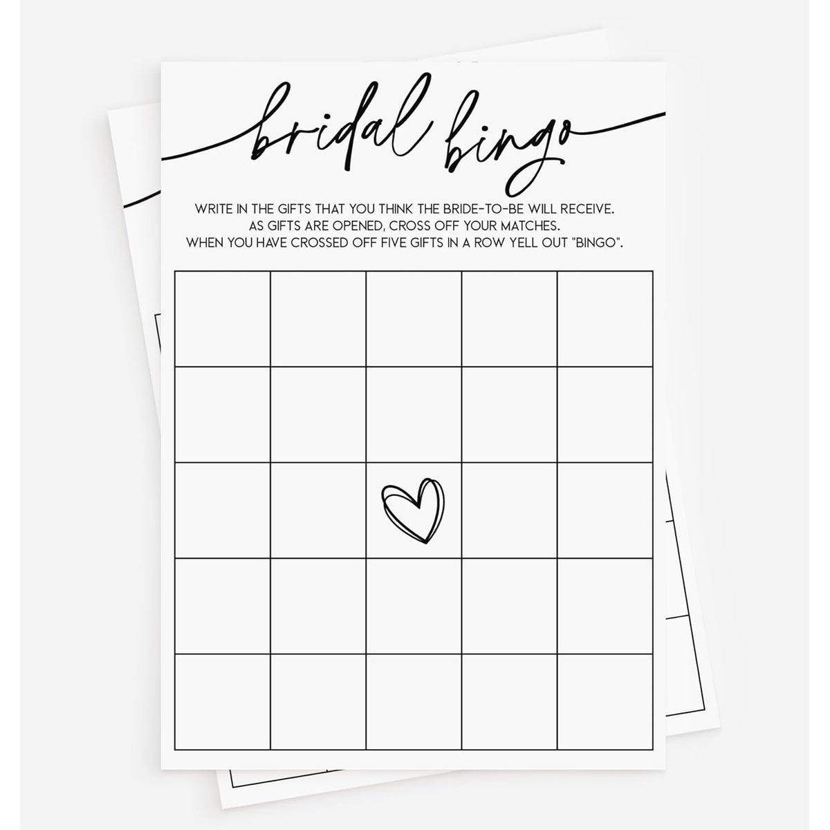 50 Bridal Bingo Cards (50-Cards) Gift Wedding Shower Engagement Game Activity, Bachelorette, Rehearsal Dinner, Minimalist