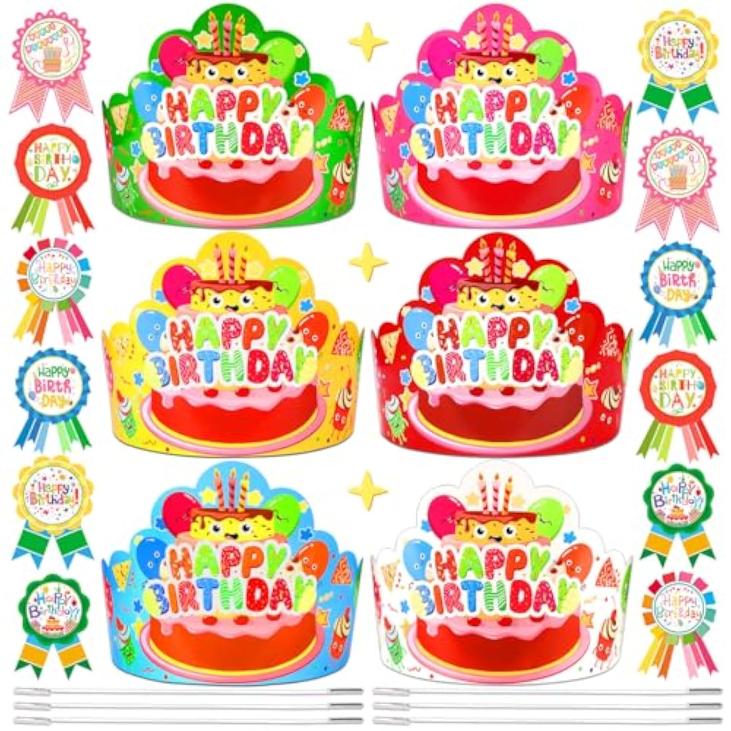 72 Pcs Birthday Crowns For Kids Classroom Colorful Paper Hats Happy Birthday Badge Stickers Teacher Classroom Birthdays Gifts For Students School Party Favors Supplies