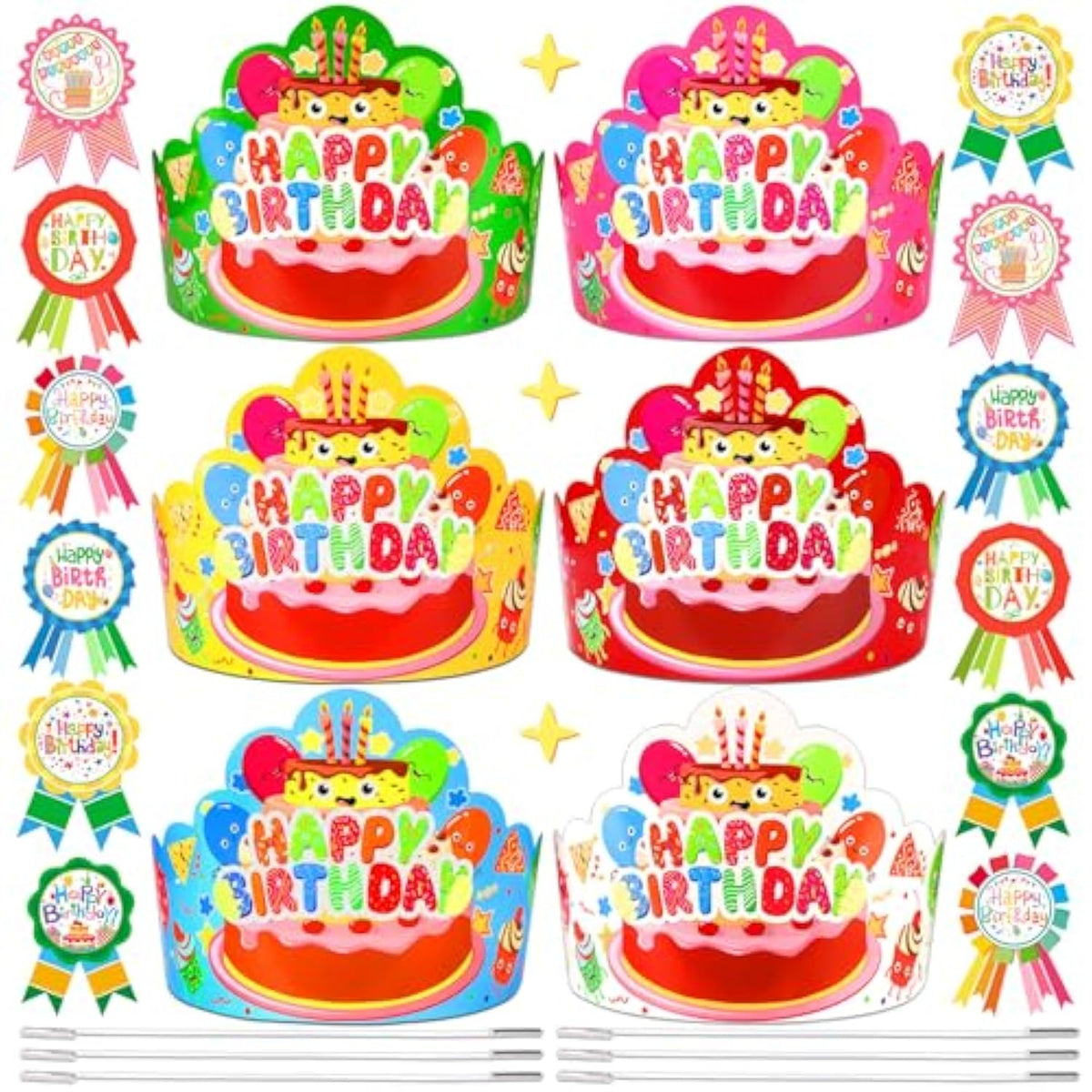 72 Pcs Birthday Crowns For Kids Classroom Colorful Paper Hats Happy Birthday Badge Stickers Teacher Classroom Birthdays Gifts For Students School Party Favors Supplies