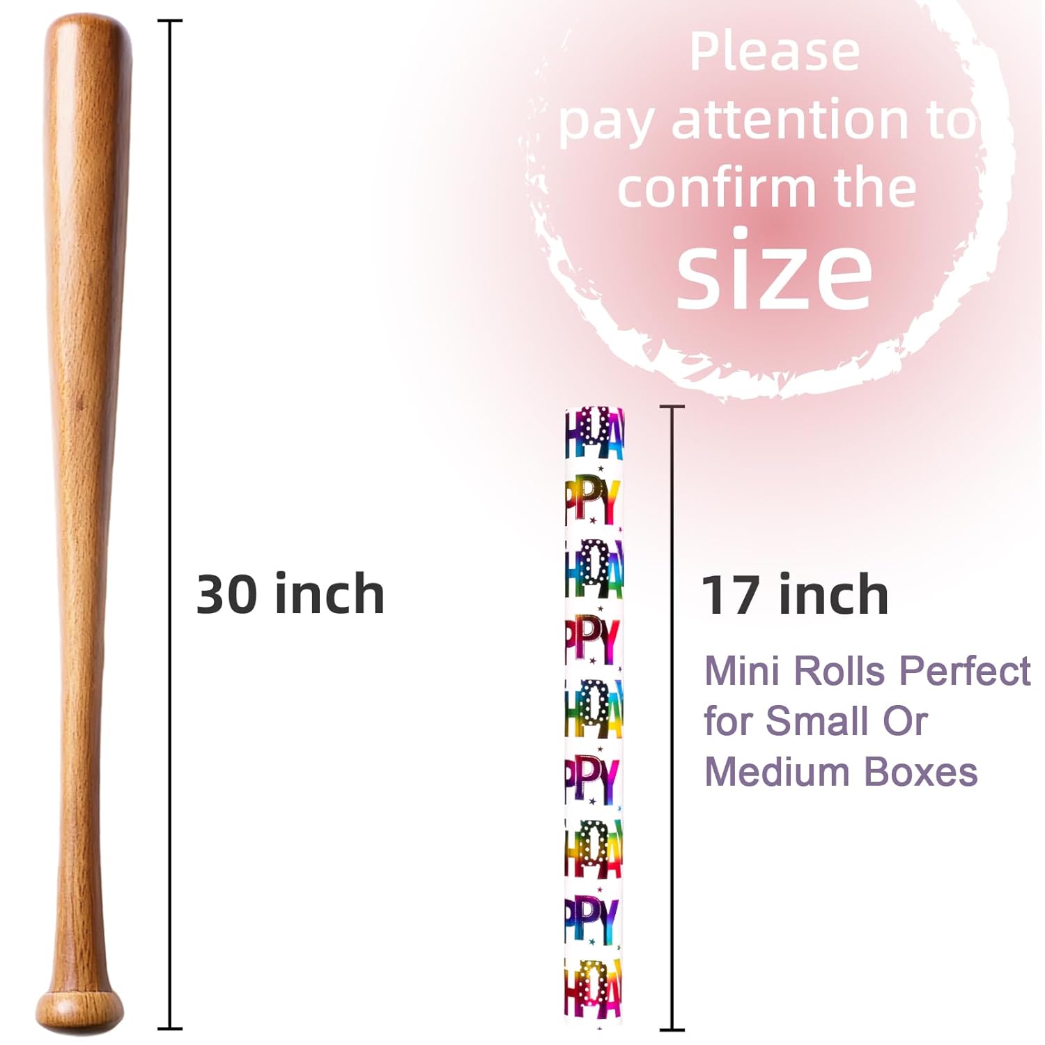 Birthday Wrapping Paper Roll, Mini Roll Gift Wrapping Paper, Colorful Foil Girl Happy Birthday Gift Wrap Rainbow Present Paper For Boys Girls, Holiday,Party,Baby Shower(17 Inch X 16.5 Feet)