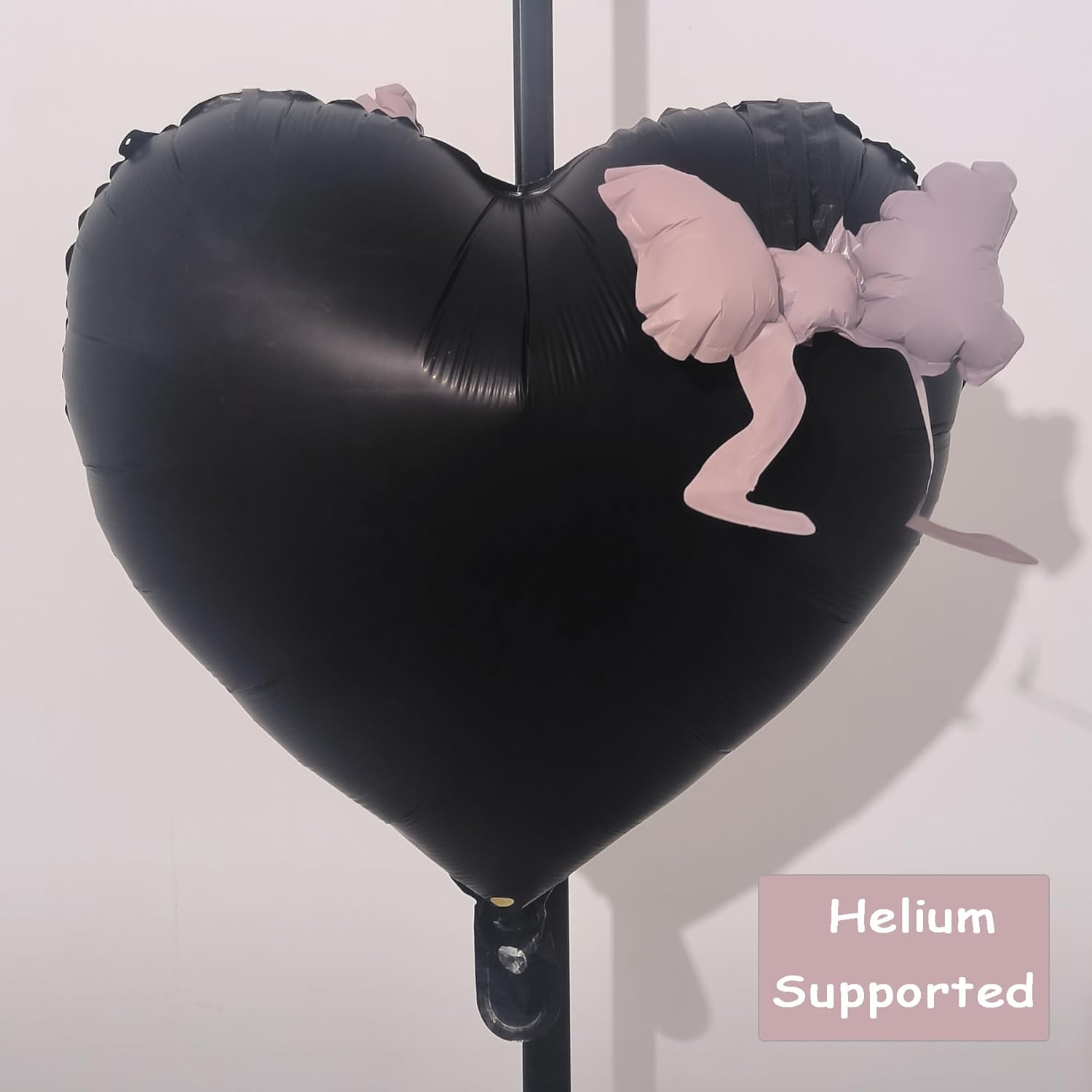 Black Heart Shaped Foil Balloons With Light Pink Bow Valentines Day I Love You Goth Themed Balloon Decor For Happy Boyfriend Birthday Anniversary Romantic Party Decorations Special Night For Him Men