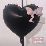 Black Heart Shaped Foil Balloons With Light Pink Bow Valentines Day I Love You Goth Themed Balloon Decor For Happy Boyfriend Birthday Anniversary Romantic Party Decorations Special Night For Him Men