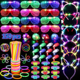 150Pcs Glow In The Dark Party Supplies For Kids Adults, Light Up Party Favors With Light Up Glasses, Headband, Rings, 100 Glow Sticks Bulk Party Pack Diy Glow Necklaces Bracelets, Neon Party Supplies
