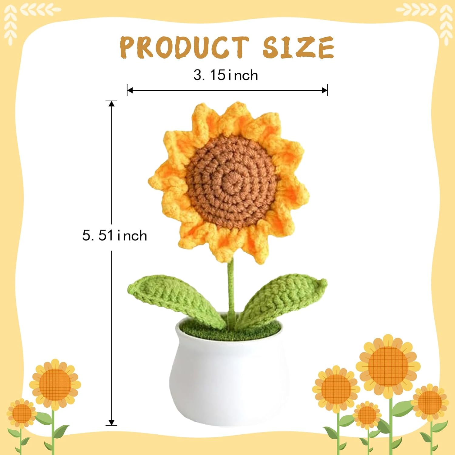 Crochet Flowers Artifical Sunflower For Office Desk Car Dashboard Decor Motivational Gifts For Women Handmade Knitted Flowers Birthday Christmas Party Home Decoration (Sunflower)
