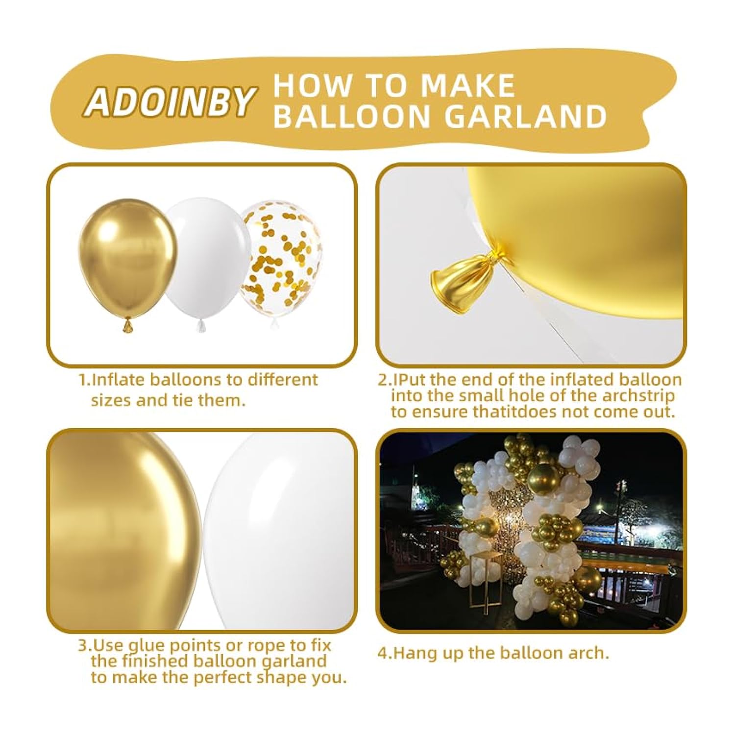 White And Gold Balloon Arch Kit, 140Pcs Matte White Metallic Gold And Gold Confetti Party Balloon Garland Kit For Wedding, Engagements, Birthday, Bridal Shower, Baby Shower Anniversary Decorations
