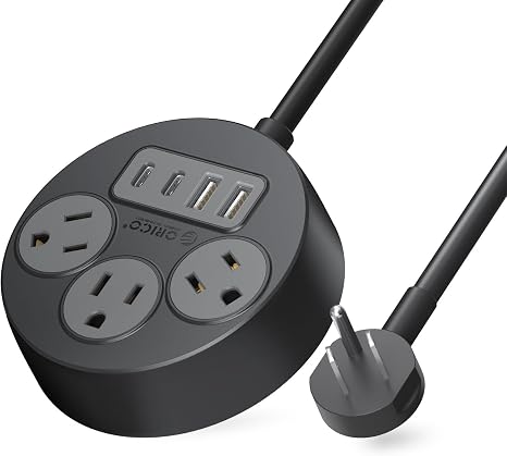 7 in 1 Flat Plug Power Strip with USB C and USB A Ports 5 Foot Cord