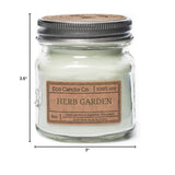Mason Jar Candle, Herb Garden, 8 Oz. - Scents Of Tarragon, Bergamot, Grapefruit, & Jasmine - 100% Soy Wax, No Lead, Kraft Label & Antiqued Pewter Lid, Hand Poured, Midwest Soybeans