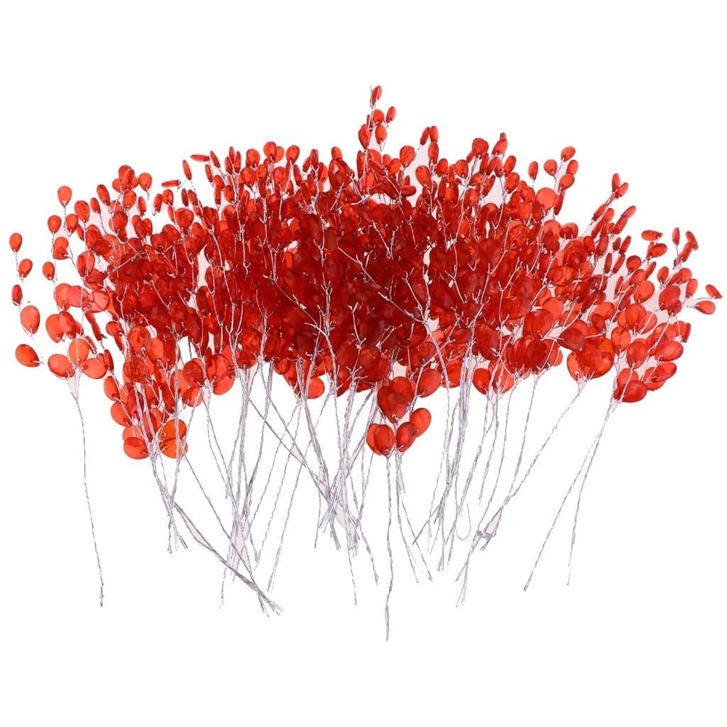 50Pcs Artificial Flower Stem With Crystal Acrylic Beads Water Drop Diamante Flower Branches For Home Wedding Decor - Red