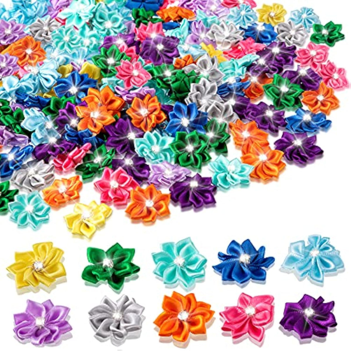 150 Pieces Satin Ribbon Flowers Small Flowers For Crafts 1.2 Inch Mini