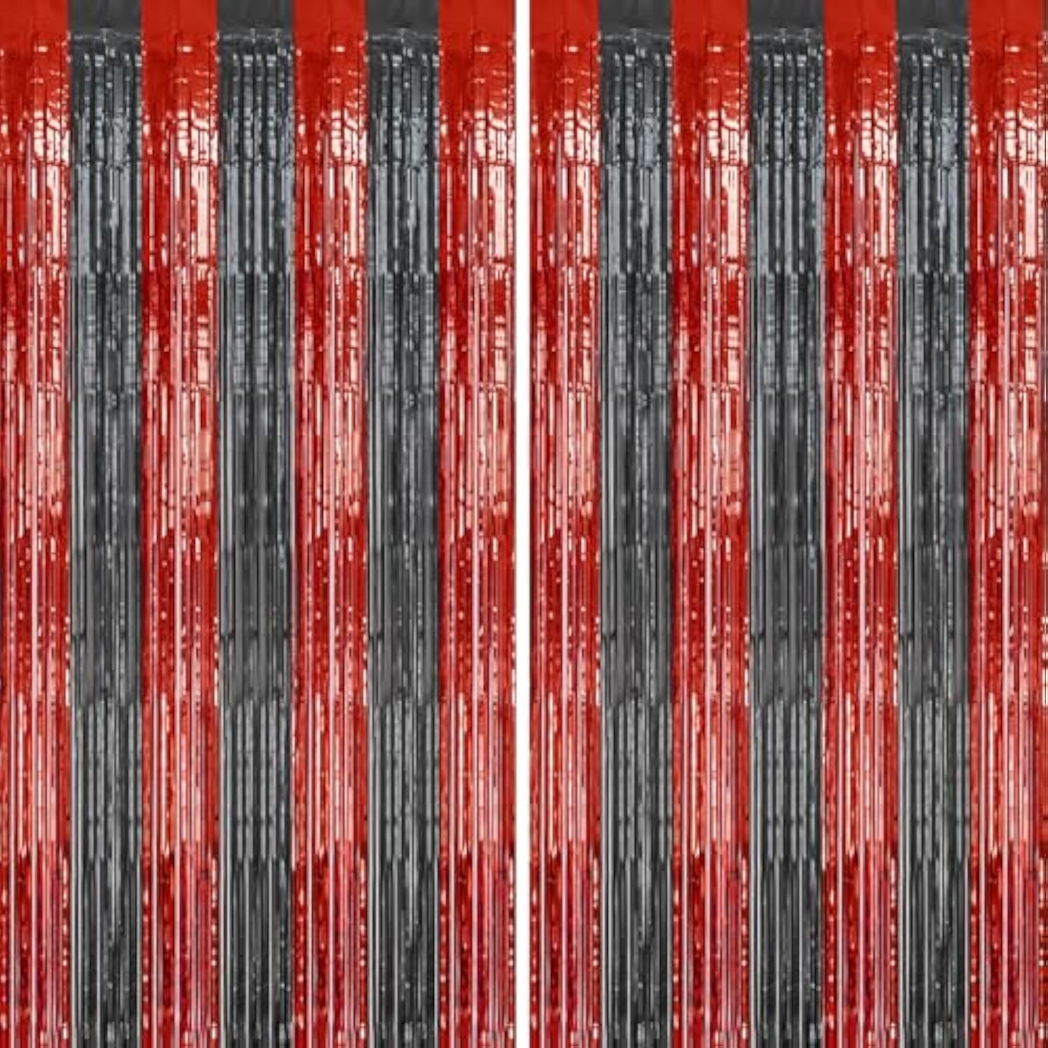 2-Pack Red & Black Foil Fringe Backdrop Curtains for Party & Photo Booth Décor