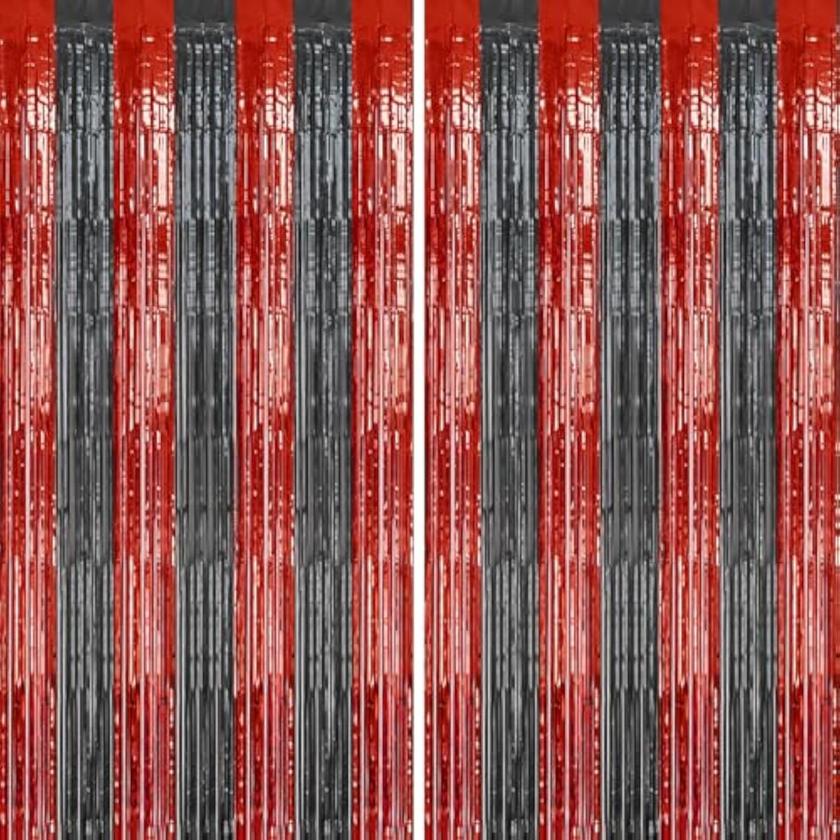 2-Pack Red & Black Foil Fringe Backdrop Curtains for Party & Photo Booth Décor
