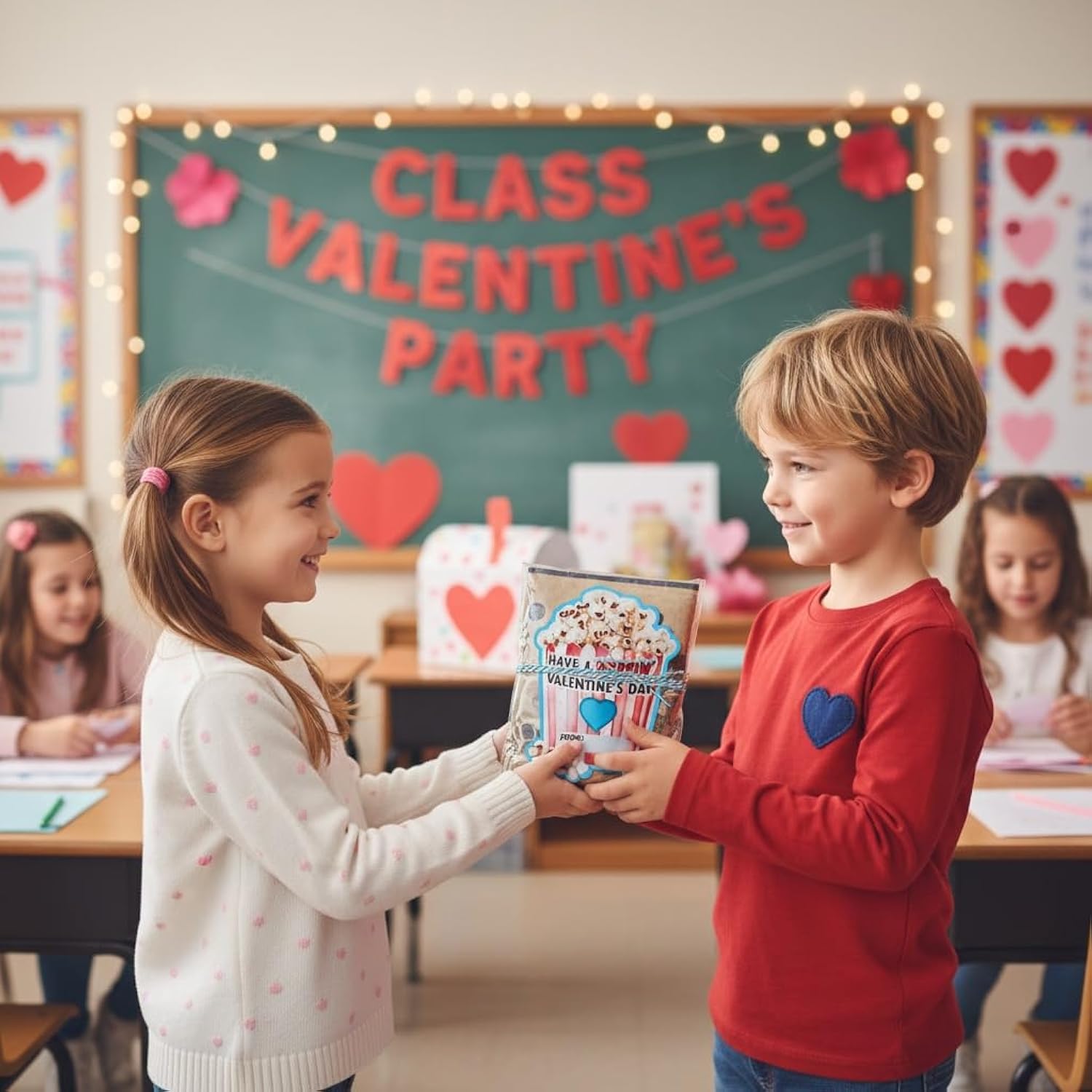 Valentines Day Cards For Kids-Valentines Popcorn Stickers, Cute Kids Poppin' Valentine'S Day, School Class Party Favor Treat, Boys, Girls, Preschool Valentine Card (24Pcs)