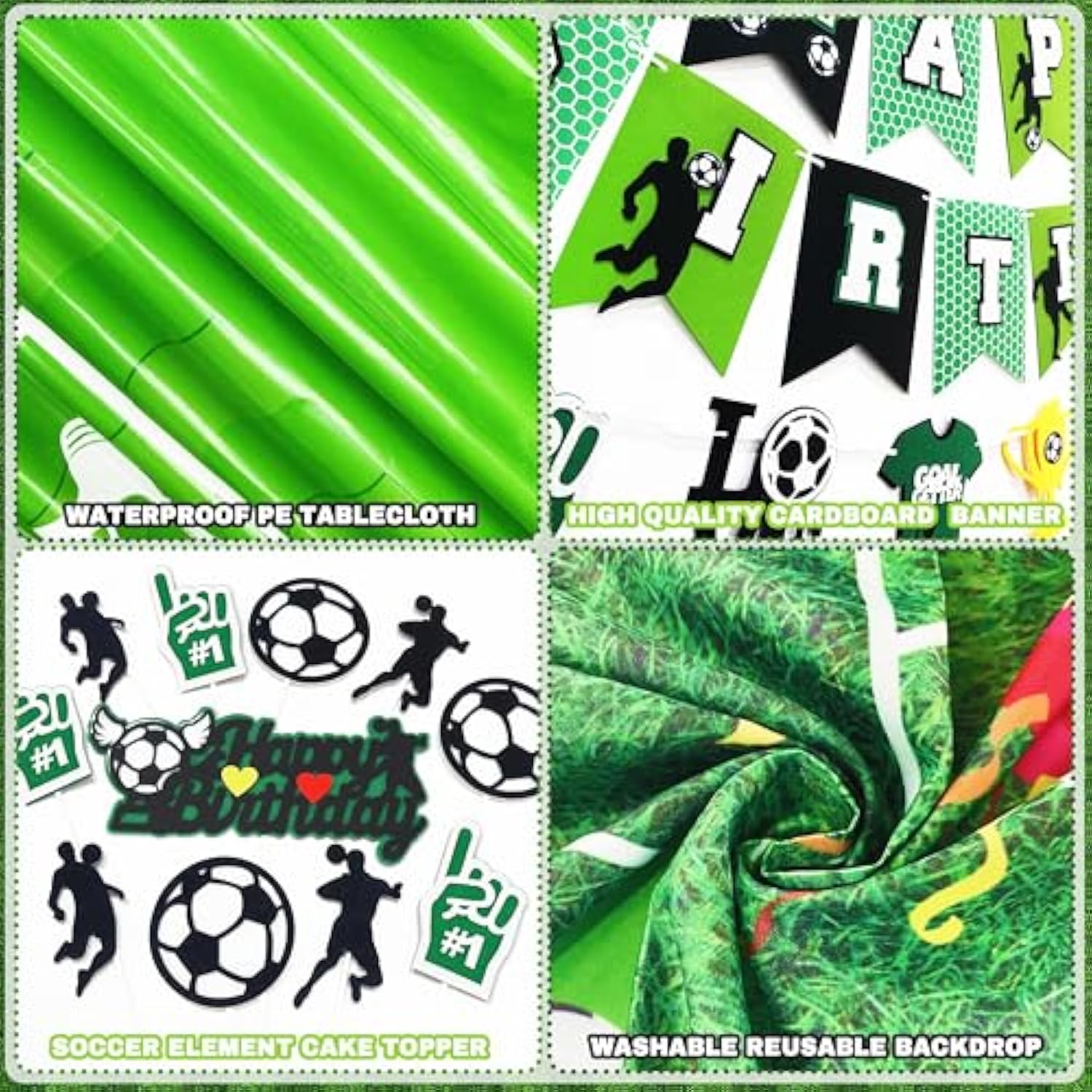 87Pcs Soccer Birthday Party Decorations - Tablecloth, Banner, Balloons & Cake Toppers