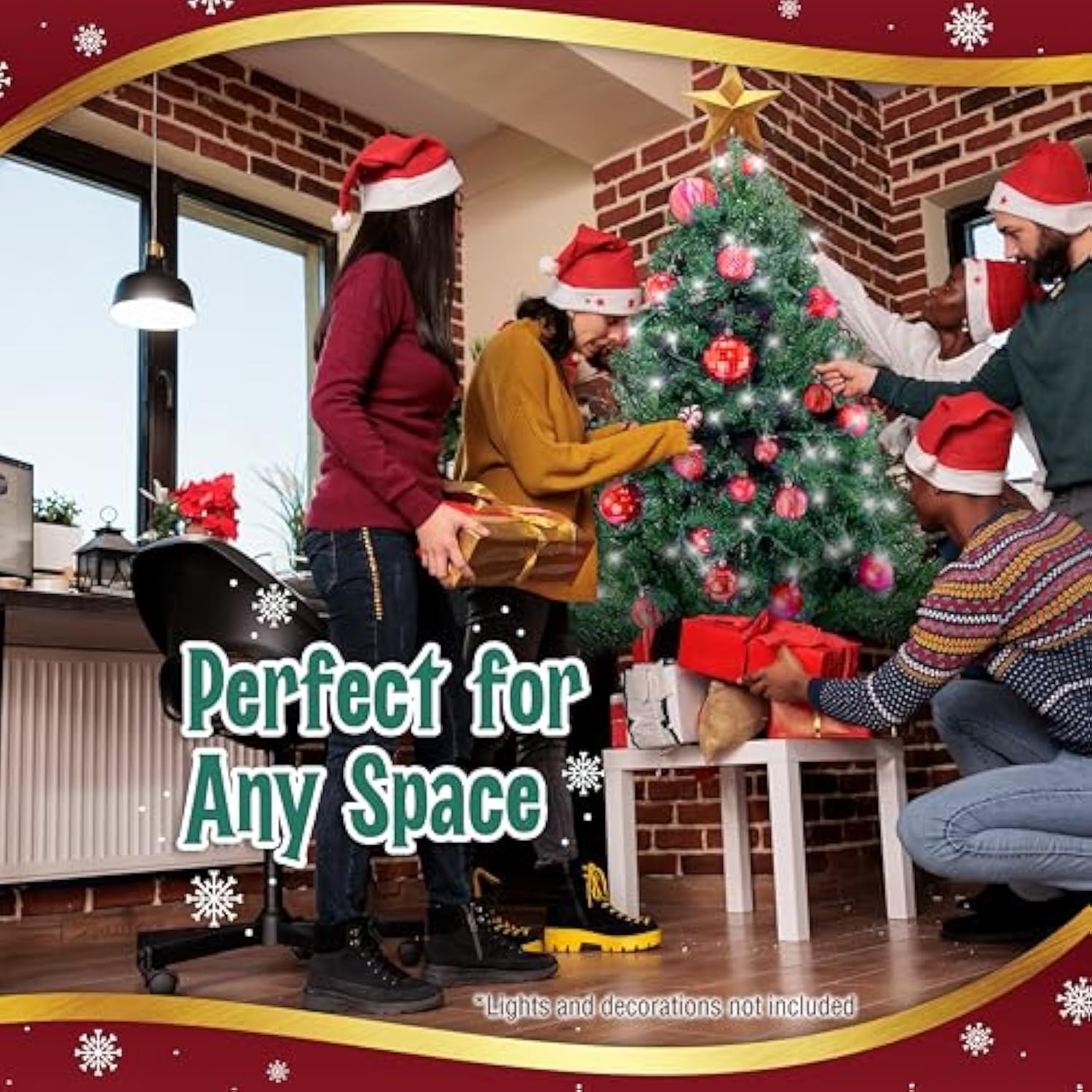 4Ft Green Christmas Tree - Premium Hinged Artificial Small Christmas Tree, Canadian Fir Full Bodied 4 Feet Tree With 320 Tips, Lightweight And Easy To Assemble Holiday Décor Tree With Metal Stand