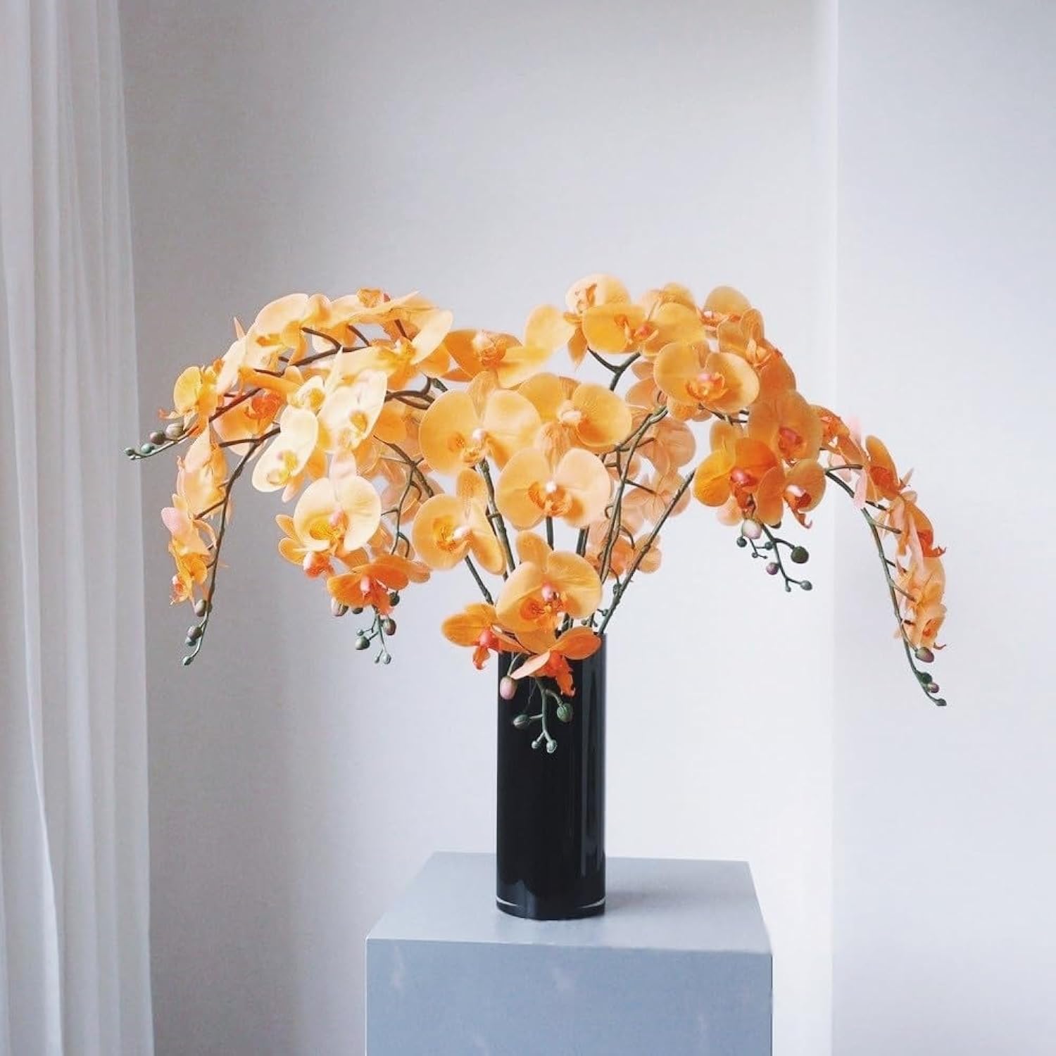 27”Artificial Orchid Stems Set Of 5 Pieces,Silk Flowers With Stems,Long Stem Artificial Flowers,Faux Orchids Plants For Home Decor (Orange)