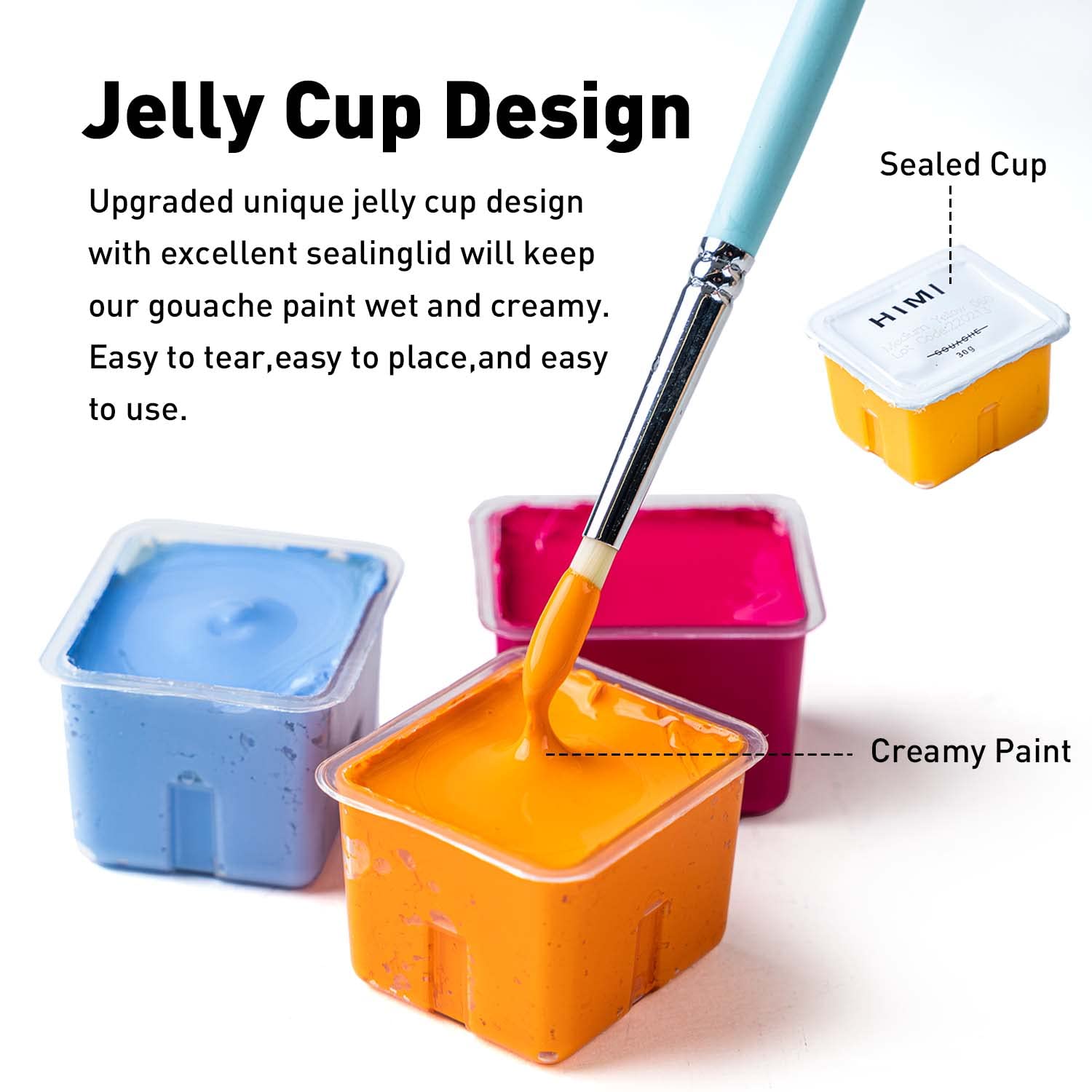 Gouache Paints Set With 3 Paint Brushes, 24 Colors, 30G, Jelly Cup Design, Non Toxic Paint For Canvas And Paper, Art Supplies For Professionals (Ice Blue Case)